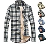 Yanglovele Men's Winter Long Sleeve Plaid Flannel Velvet Lined Thick Work Shirts