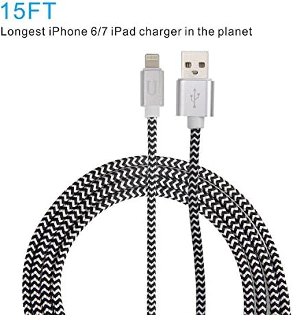 Longest iPhone Charger ,15 ft Lightning to USB Cable,Nylon Braided for iPhone 6&amp;7,iPad,IPod ,2 Amps Fast Charging