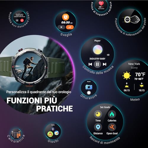 Blackview Men's Smartwatch, 1.45 Inches Military Smartwatch Fitness with Bluetooth Calls Smart Watch 100+ Sports Modes/Heart Rate Monitor/SpO2/Torch/Compass for Android iOS