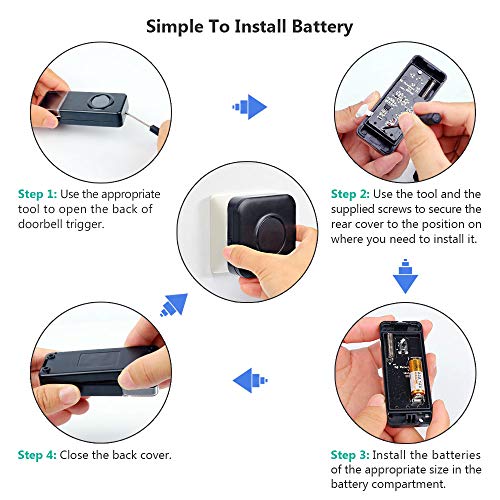 Wireless Doorbell Chime,BITIWEND Wireless Door Bell,Waterproof Cordless Door Chime Kit with 1000ft Range, 52 Ringtones,4 Level Volume,LED Indicator Door Bell,3 Push Buttons & 2 Receivers
