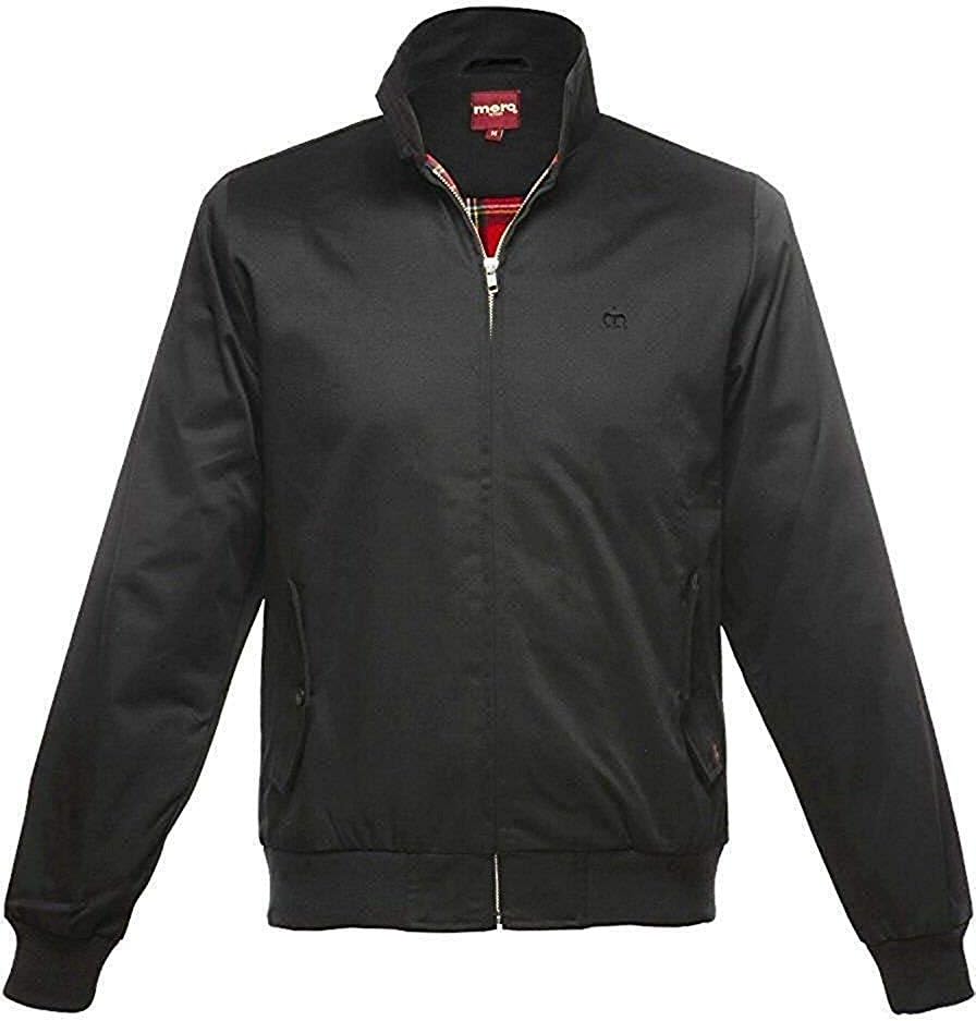 MENS MERC LONDON MOD CLASSIC RED CHECK LINED HARRINGTON JACKET BLACK - XL