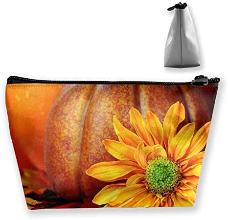 Happy Thanksgiving Day Pumpkin Sunflowers Waterproof Trapezoidal Bag Cosmetic Bags Makeup Bag Large Travel Toiletry Pouch Portable Storage Pencil Holders