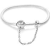 KUNSIR 925 Sterling Silver Palm Clasp Snake Chain Bracelet Basic Charm Bracelets Fit Any PDL Charm, with for Teen Women