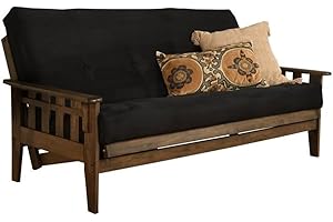 KODIAK FURNITURE Kodiak Tucson Queen Futon Frame with Storage Drawers - Wood Futon Set with Mattress Included in Brown Color Faux Leather Mattress