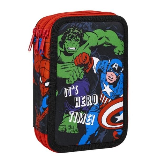 CERDÁ LIFE'S LITTLE MOMENTS Avengers Pencil Case with Accessories - Multicolour - 12.5 x 6.5 x 18.5 cm - Made of Polyester - Triple Compartment with Zip Closure - Original Product Designed in Spain