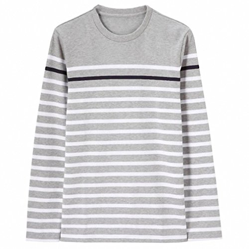 Men T-shirt Striped Long Sleeves Crewneck Tee Soft Cotton Top Clothing Stripes Casual Vetement 02Gray M