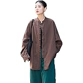 Women's Cotton Linen Shirt Button Jacket Vintage Long Sleeve Blouses Coat Top Spring Autumn Casual Wear