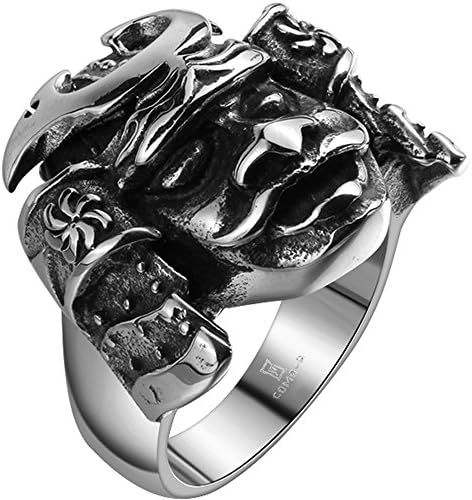 Men's Large Stainless Steel Mask Skull Ring Band Vintage Fashion Classic Gothic Tribal Biker Silver Black