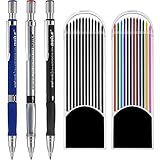 Jovitec 3 Pieces 2.0 mm Mechanical Pencil with 2 Cases Lead Refills, Color and Black Refills for Draft Drawing, Writing, Crafting, Art Sketching