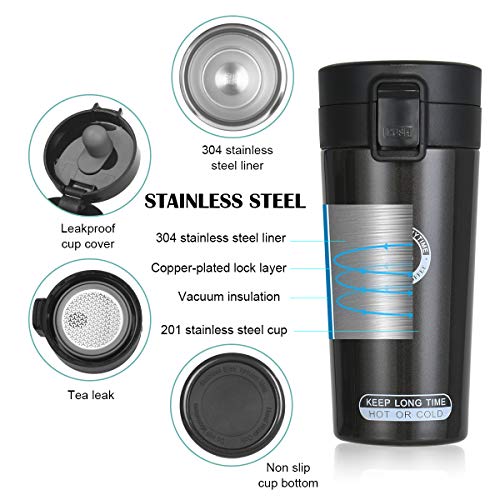 flintronic Kaffeebecher 360 ML Autobecher Travel Mug | Thermobecher, Edelstahl Kaffee-to-Go-Becher | Thermosflasche | Doppelwandig Vakuumisolierter | Isolierbecher BPA Frei | Mug Edelstahl Travel Mug – Bild 7