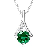 RSYHB Birthstone and Diamond Pendant Necklace for Women 925 Sterling Silver 1 Carat Round Gemstone Birthstone Necklace Jewelry Gift for Her