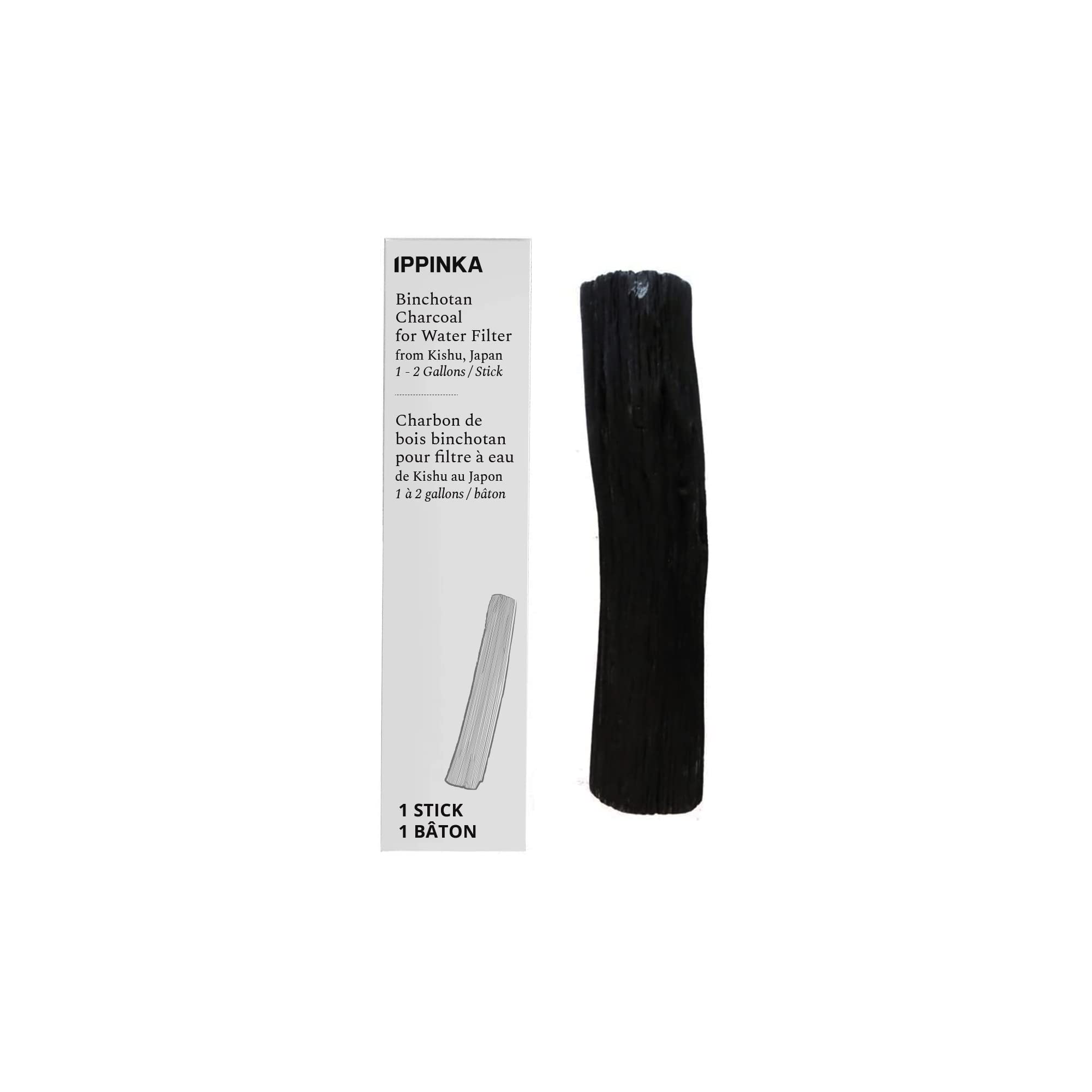 Photo 1 of Large Binchotan Charcoal from Kishu, Japan - Water Purifying Stick for Great-Tasting Water, 1 Stick - Filters 1-2 Gallons of Water