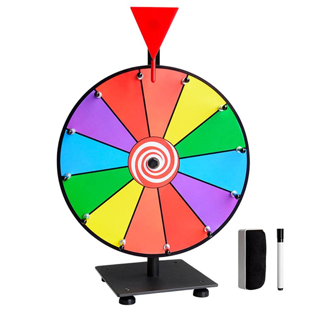 KKPLZZ 12Inch Tabletop Color Prize Wheel with Floor Stand, Spinning Dry Erase Wheel for Game Activity with Pen and Eraser Carnival Games Lottery Rotating Plate