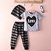 Canis Baby Boys Short Sleeve Love Heart T-Shirt and Striped Pants Outfit with Hat (70(6-12M), Grey)