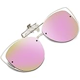 FEISEDY Polarized Cat Eye Clip On Sunglasses for Women Men, Rimless Flip Up Glasses Compatible for Prescription Eyewear B2670