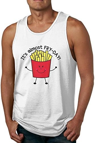 Elop Fry Day Loose Fit Relaxed 100% Cotton Men's Tank Top T-shirt S White