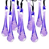 Solar Fairy Garden Lights, Satu Brown 21ft 30 LED Outdoor Water Drop String Waterproof Decorative Lighting for Home, Patio, Yard, Christmas Tree, Parties (Purple)