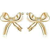 Reffeer Solid 925 Sterling Silver Bow Stud Earrings for Women Teen Girls Small Ribbon Stud Earrings Bowknot