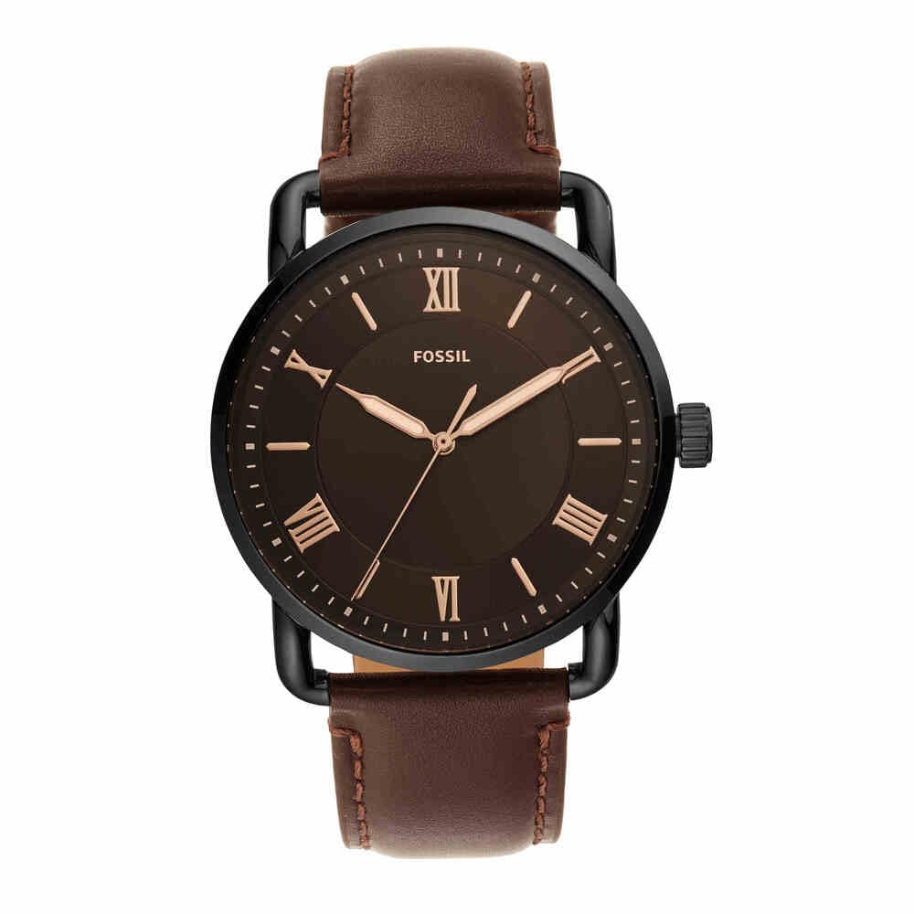 Fossil Watch for Men Copeland 42 mm, Quartz Movement, 42 mm Black Stainless Steel Case with a Leather Strap, FS5666