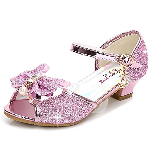 New front Prinzessin Schuhe Schuhe Mädchen Kinder anna und Schuhe mit Glitzer eisprinzessin schuhe hausschuhe für Karneval Geschenk Verkleidung Cosplay Kindergarten Geburtstag, Rosa, 36
