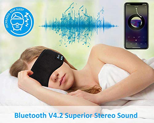Bluetooth Sleeping Eye Mask Headphones, Bluetooth Sleep Eye Shades, Wellerly Bluetooth V4.2 Wireless Eye Cover Built-in Speakers Microphone Adjustable Washable Travel Headsets for Men and Women
