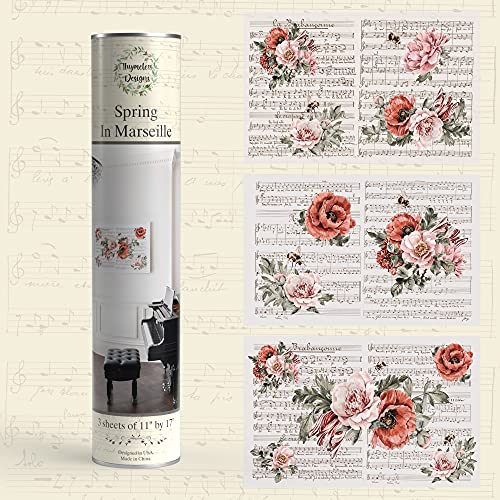 Thymeless Designs (Primavera en Marsella) - 3 hojas de diseño de 11 x 17 pulgadas cada una para muebles y manualidades