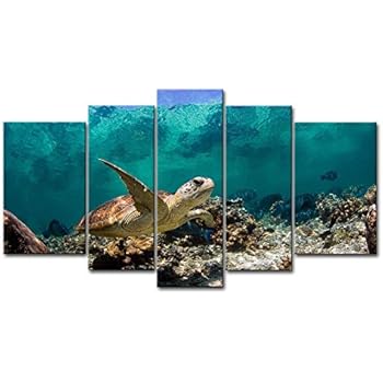 Blue 5 Panel Wall Art Painting Underwater Turtle Prints On Canvas The Picture Animal Pictures Oil for Home Modern Decoration Print Decor