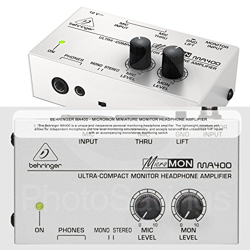 Behringer MICROMON MA400 Compact Monitor Headphone Amplifier with Microphone Input and Accessory Bundle w/Closed-Back Headphones + More