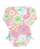 RuffleButts Baby/Toddler Girls Long Sleeve One Piece Swimsuit - Tropical Garden with UPF 50+ Sun Protection - 2T