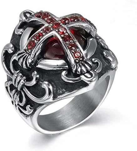 Cheo Rish Men's Titanium Steel Vintage Ruby Vampire Cross Ring