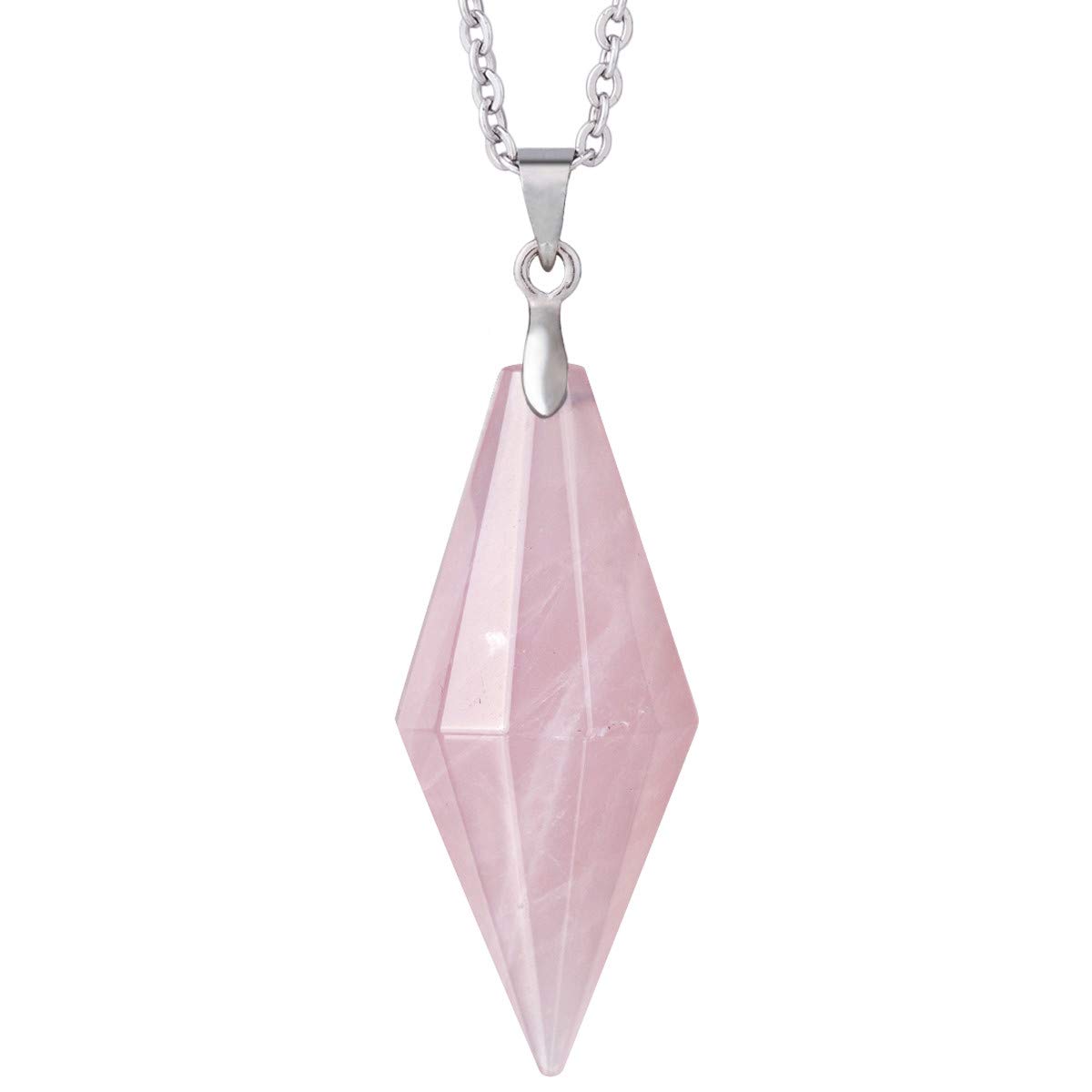 Nupuyai Rose Quartz Crystal Point Necklace for Women, Reiki Chakra Stone Pendulum Pendant with Chain