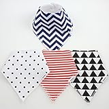 4 BayBee Bandana Drool Bibs, Neutral Pack, Soft Cotton w/ Snaps, Unisex, Cute Gift