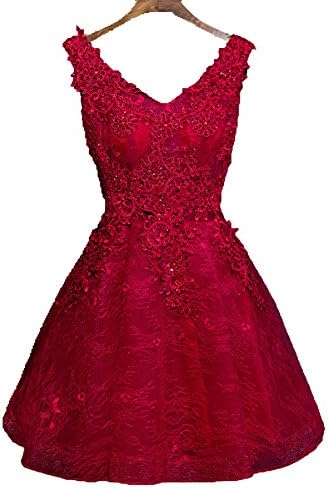 Oufeisha Women's Short Lace Applique Beaded V Neck Homecoming Dresses Red CS