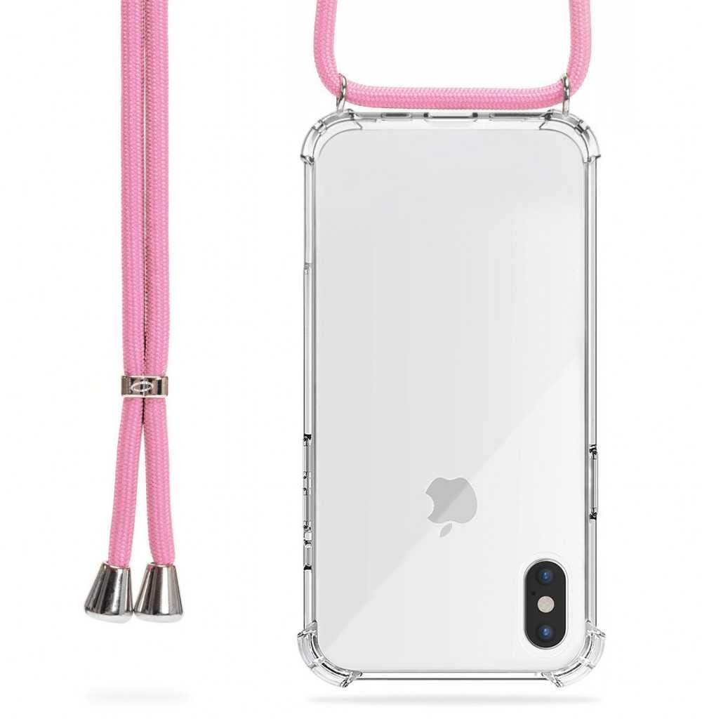 Trop Saint® Crossbody iPhone X/XS Case Cell Phone Cover with Lanyard Transparent Silicone Collar Strap - Light Pink