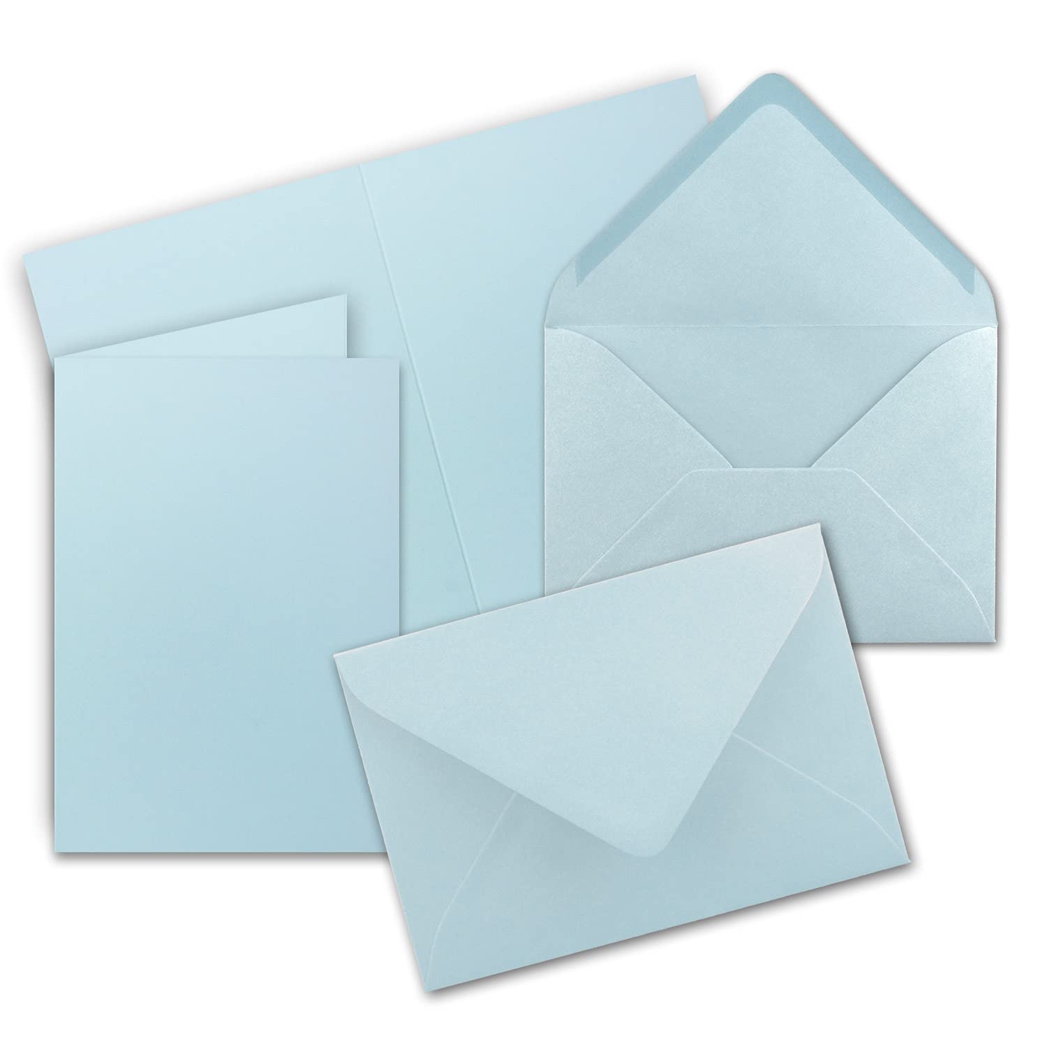 DIN B6 Folding Cards Set with envelopes - 115 x 170 mm - Ideal for Invitation Cards, Weddings, christenings, Communions, confirmations - Stable - Suitable for Printers, 10 Sets Light Blue