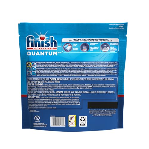 Finish Quantum Dishwasher Detergent Pods, 3-Chamber Formula with Powerball Action, No Pre-Rinse, Grease & Stain Removal, Scrubs Dried-On Food, Deep Clean & Sparkling Shine, 112 Tabs