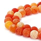 BRCbeads Gorgeous Natural Orange Frosted Agate Gemstone Smooth Matte Round Loose Beads 8mm Approxi 15.5 inch 45pcs 1 Strand per Bag for Jewelry Making