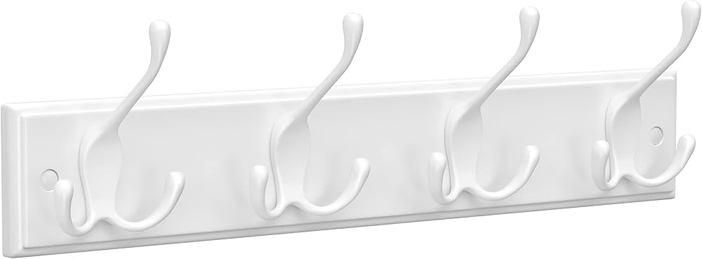 SONGMICS Wall Mounted Coat Rack with 4 Tri-Hooks White LHR30WT