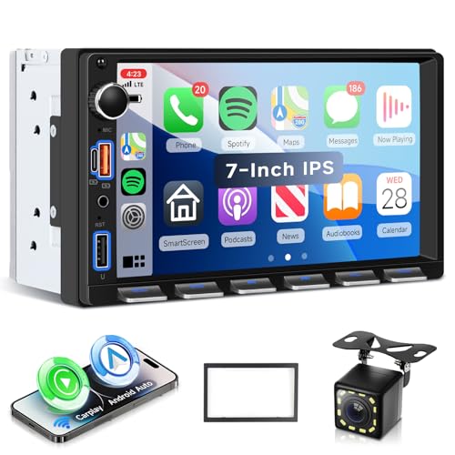 VECHTEL Car Radio 2 Din Piano Keys with CarPlay Android Auto Wireless, 7 Inch IPS HD Touch Screen Car Radio Support Bluetooth FM Radio USB/Type-C Mirror Link SWC Rear Camera