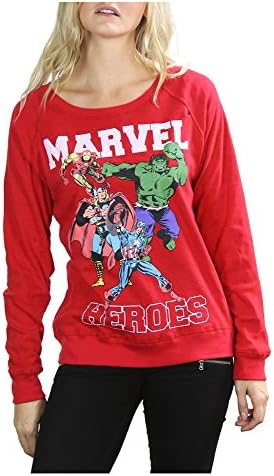 Freeze Apparel Classic Marvel Comics Heroes Juniors Reversible Long-Sleeve Pullover Sweatshirt Tee, Red (X-Large 15/17)