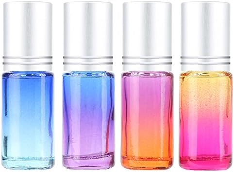 5pcs/Set 5ml Gradient Color Thick Glass Roll On Essential Oil Empty Perfume Bottle Roller Ball Durable For Travel
