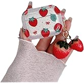 Earphone Case for AirPods 4, Lovely Transparent Clear Red Strawberry Case Soft Silicone Case, AirPods 4 Cover Protective Case Skin Shockproof Protector for Earbuds + Keychain