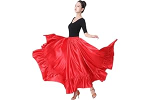 SANCAN Ruffle Long Full Folklorico Practice Mexican Bomba y Plena Dance Performance Maxi Skirt for Women Dress Up Costume