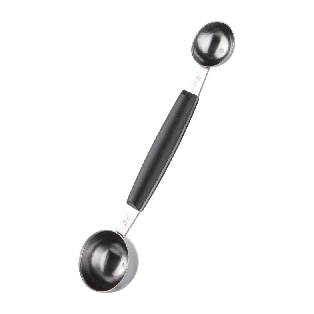 Vogue Double Melon Baller, Black, Size: 30 mm & 40 mm/1.2 & 1.5 inch, Stainless Steel with Grip in Middle, Double Ended Design, Professional & Home Kitchen Use, CF923