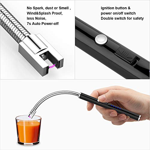 Candle lighter Electric Arc Lighter with Longer 360Â°Flexible Neck Rechargeable Battery LED Indicator for Camping Cooking BBQs Fireworks