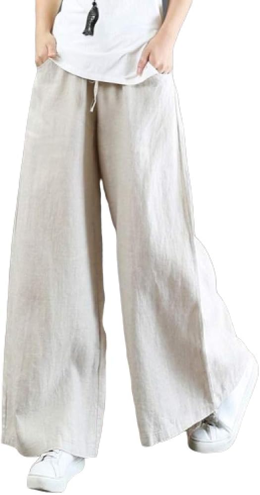 nobranded Women's Wide Leg Linen Trousers Drawstring Elasticated Waist