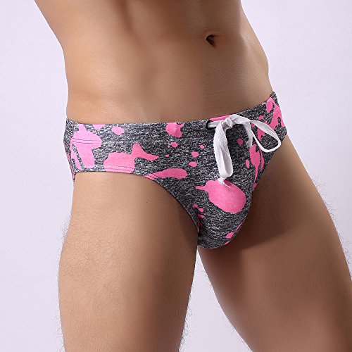 Mens Swimwear Camo Bikini Swimsuit Swim Briefs Truncks Drawstring Triangle Shorts Swimming Thong Bathing Suit (Pink, S)