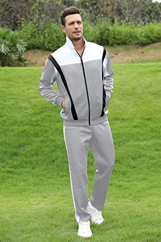 November's Chopin Men's Tracksuit 2 Piece Sports Sweatsuit Sets Casual Jogging Athletic Suits for men Grey Black Large