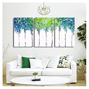 Abstact Blue Trees Oil Painting Style x3 Panels