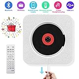 CD Player with Bluetooth - Portable CD player-01 Wall Mountable, Remote Control, FM Radio HiFi Speaker, Supports USB, Earphones and Phone Charging by HANPURE(White)